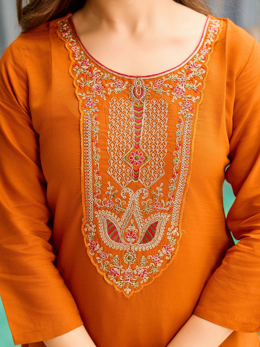 Royal Orange Kurti Pant Set