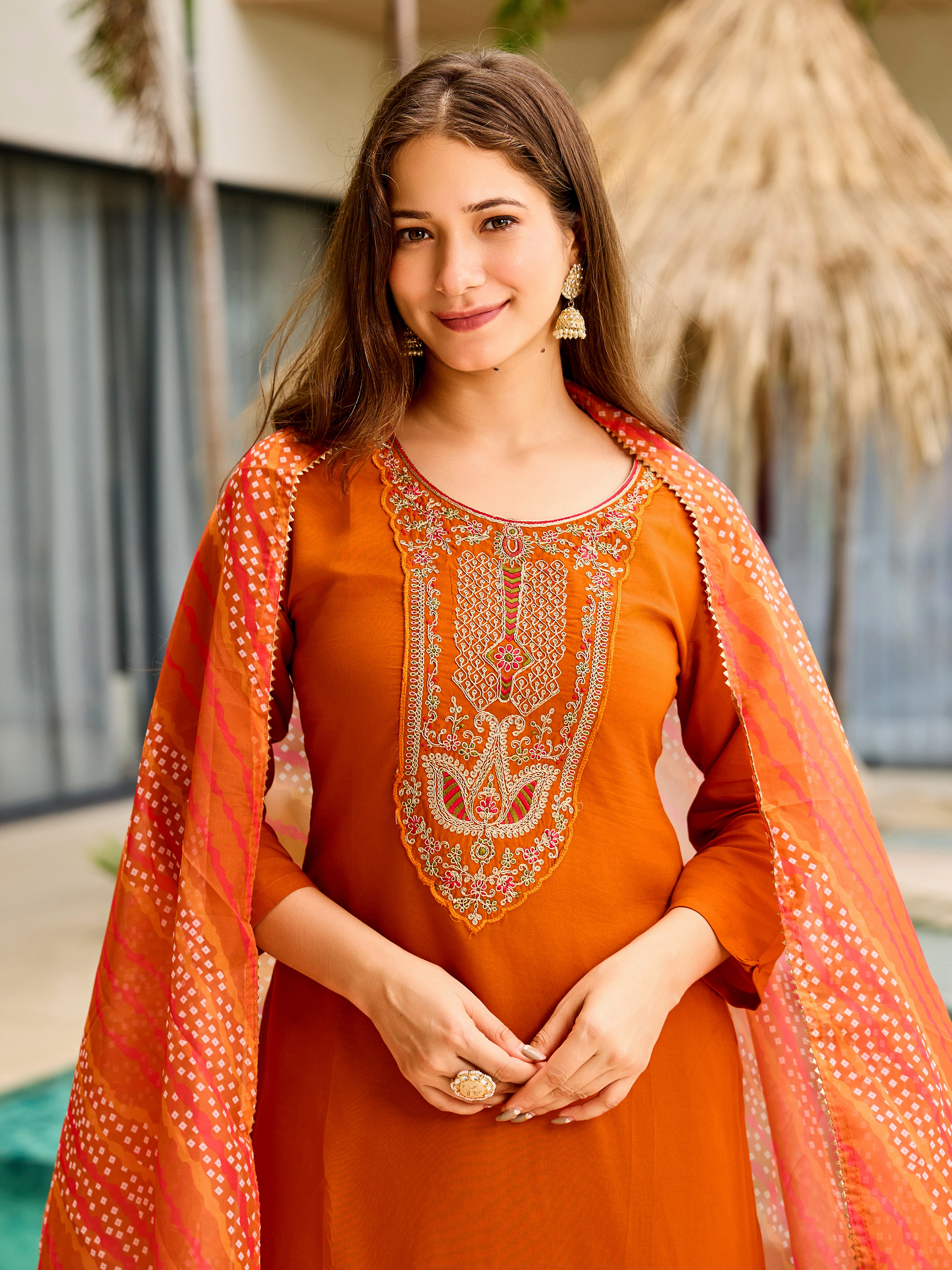 Royal Orange Kurti Pant Set