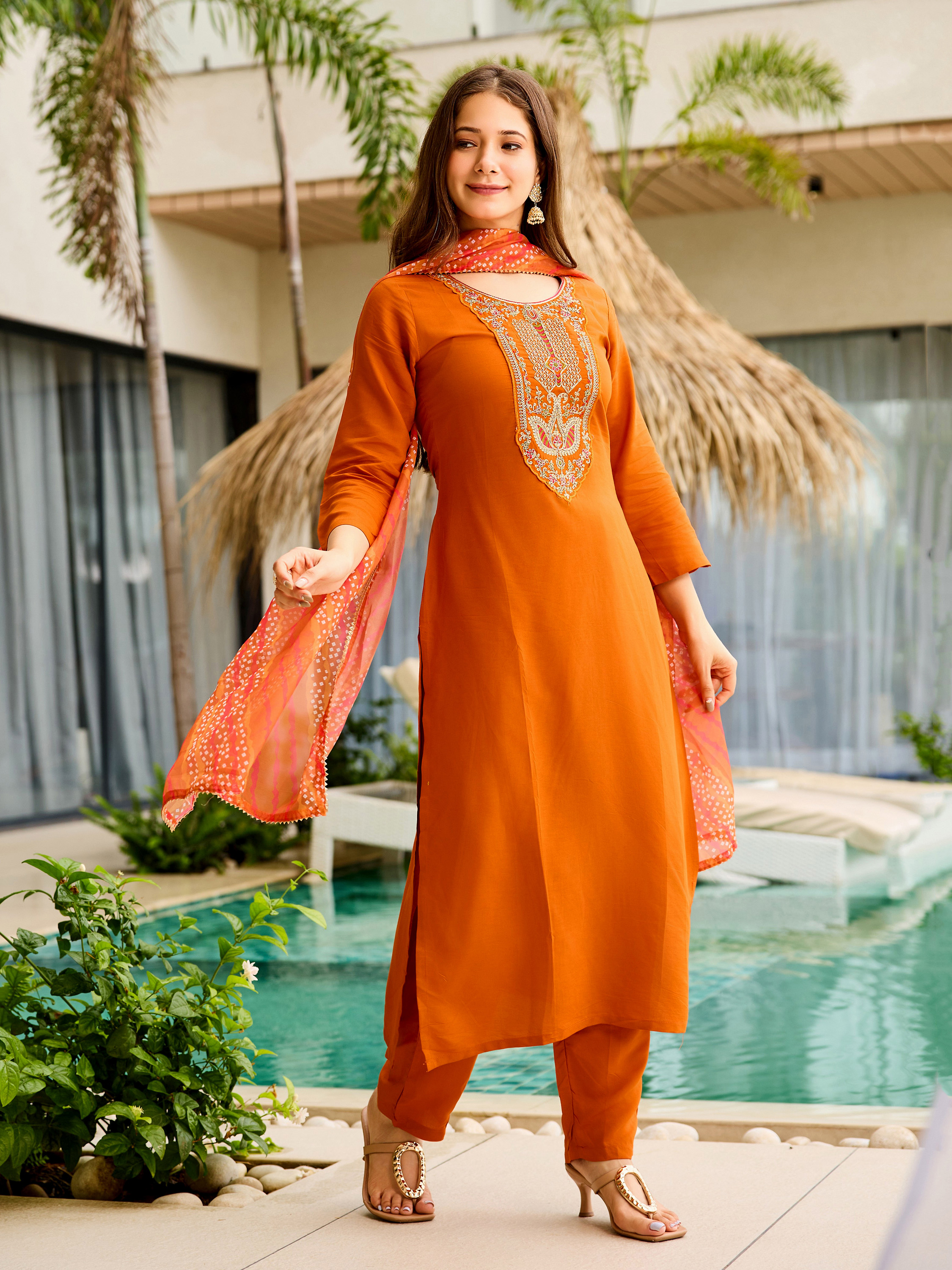 Royal Orange Kurti Pant Set