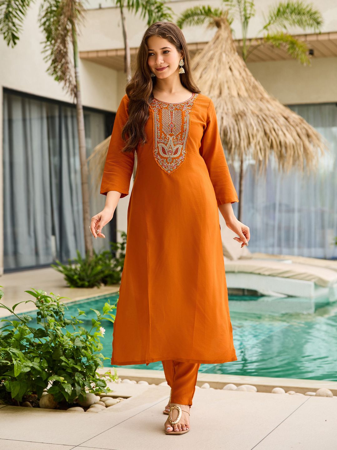 Royal Orange Kurti Pant Set