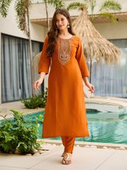 Royal Orange Kurti Pant Set
