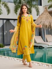 Yellow Kurti  with Organza Dupatta