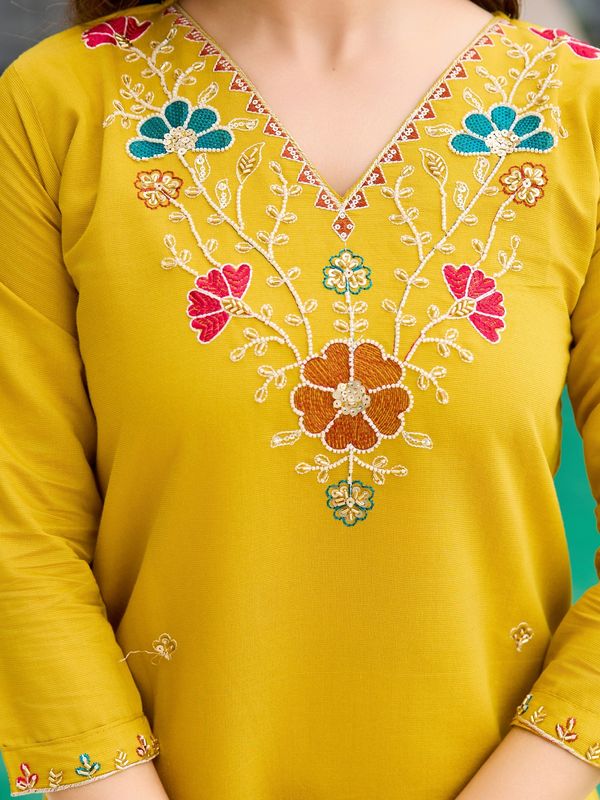 Yellow Kurti  with Organza Dupatta