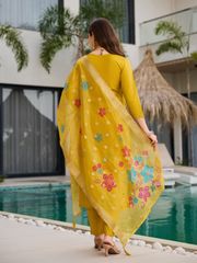 Yellow Kurti  with Organza Dupatta