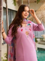Lavender  Kurti Set with  Dupatta