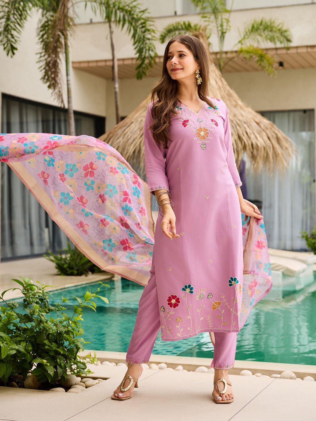 Lavender  Kurti Set with  Dupatta