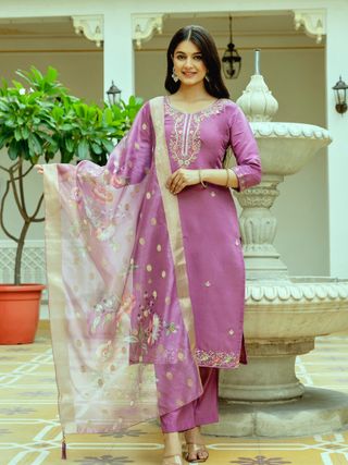 Lavender Chanderi Silk Kurti