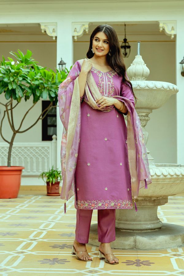 Lavender Chanderi Silk Kurti