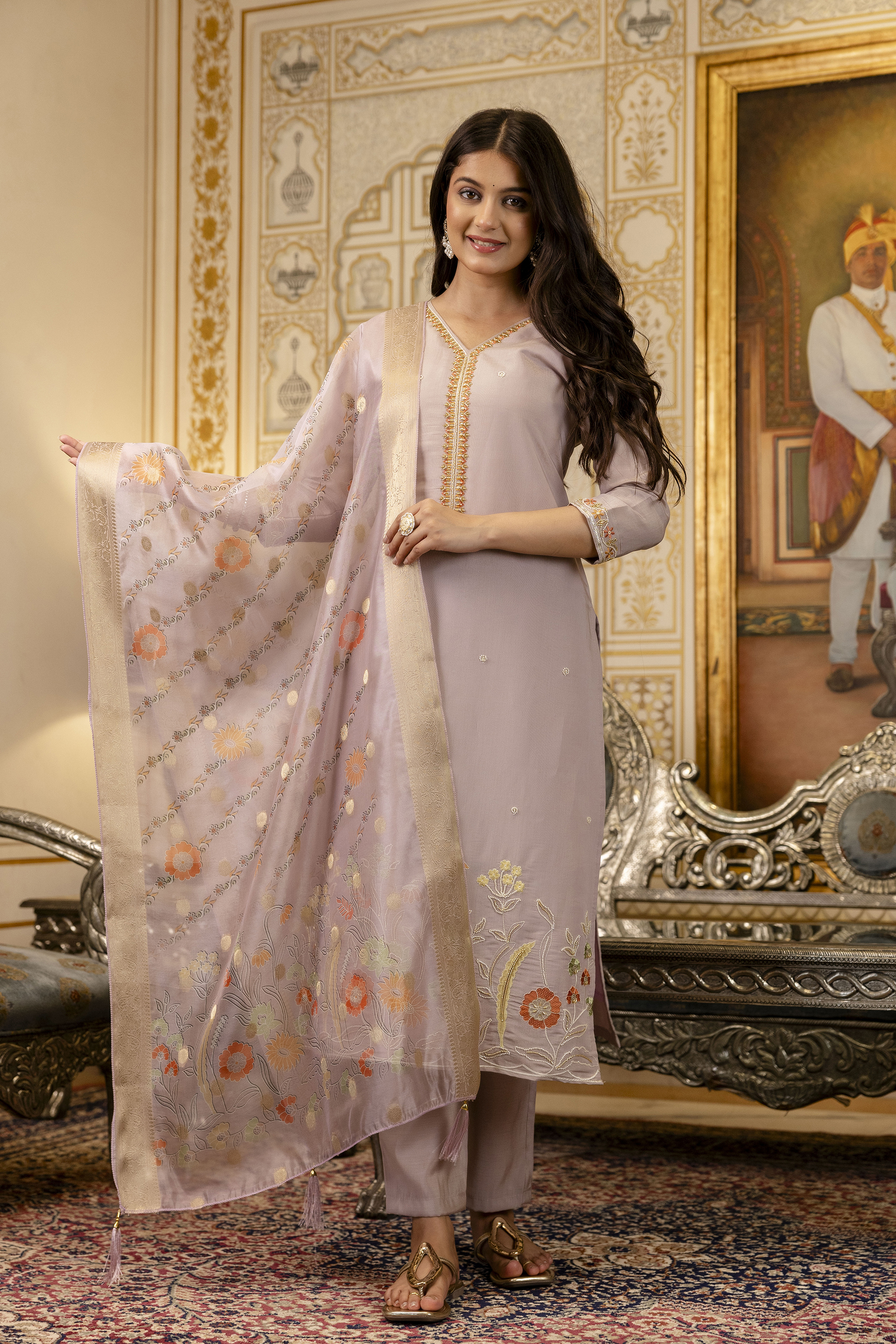 Castilian Pink with Embroidery and Jacquard salwar suits