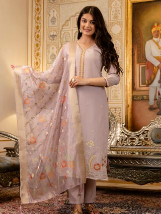 Castilian Pink with Embroidery and Jacquard salwar suits