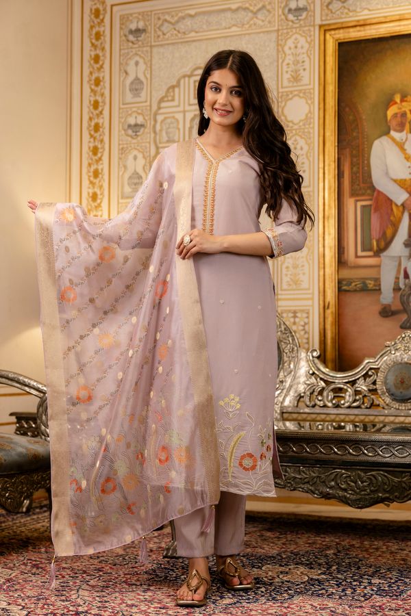 Castilian Pink With Embroidery And Jacquard Salwar Suits