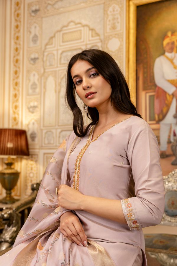 Castilian Pink with Embroidery and Jacquard salwar suits