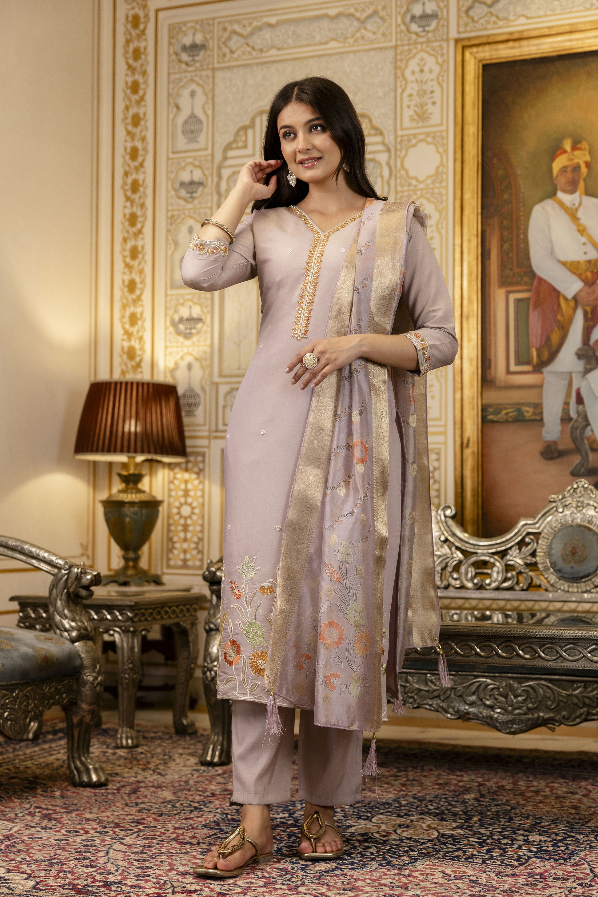 Castilian Pink with Embroidery and Jacquard salwar suits