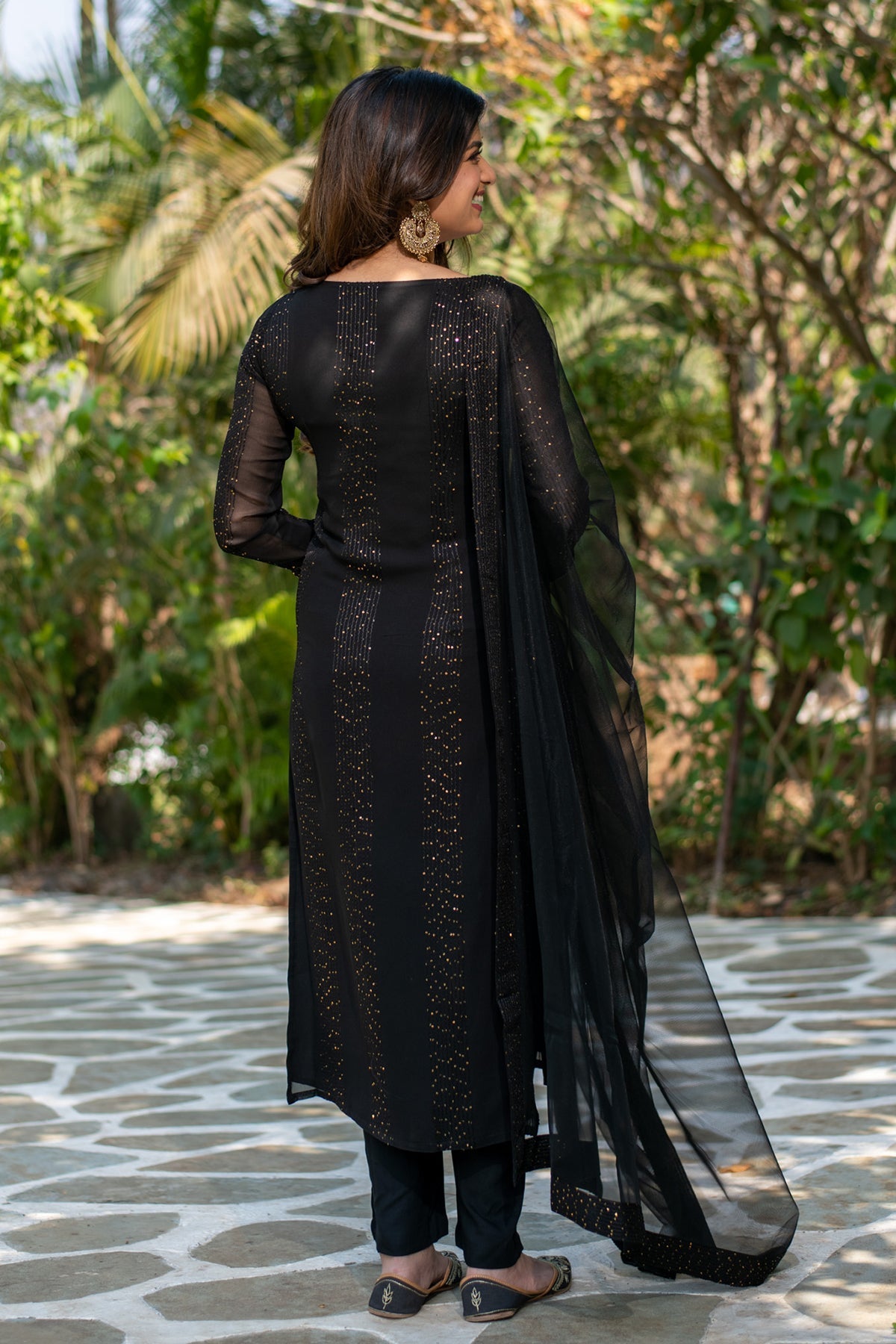 Black Embroidered Georgette Salwar Suit with Net Dupatta