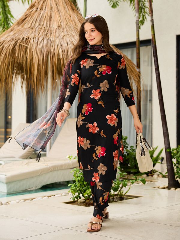 Midnight Black Blossom Salwar Suit