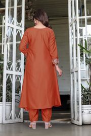 Dark Orange SlubElegance Embroidered Salwar Suit
