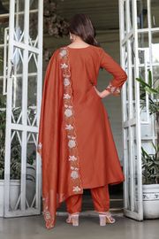 Dark Orange SlubElegance Embroidered Salwar Suit