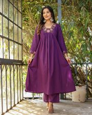 Purple SlubCharm Embroidered Salwar Suit