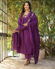 Purple SlubCharm Embroidered Salwar Suit