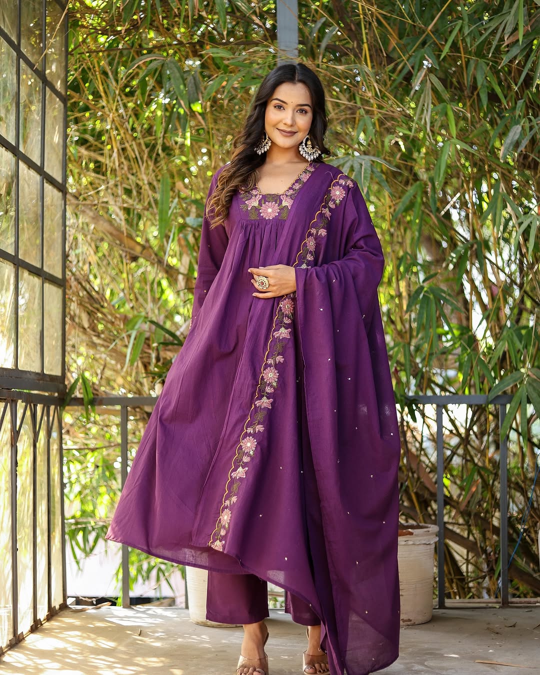 Purple SlubCharm Embroidered Salwar Suit