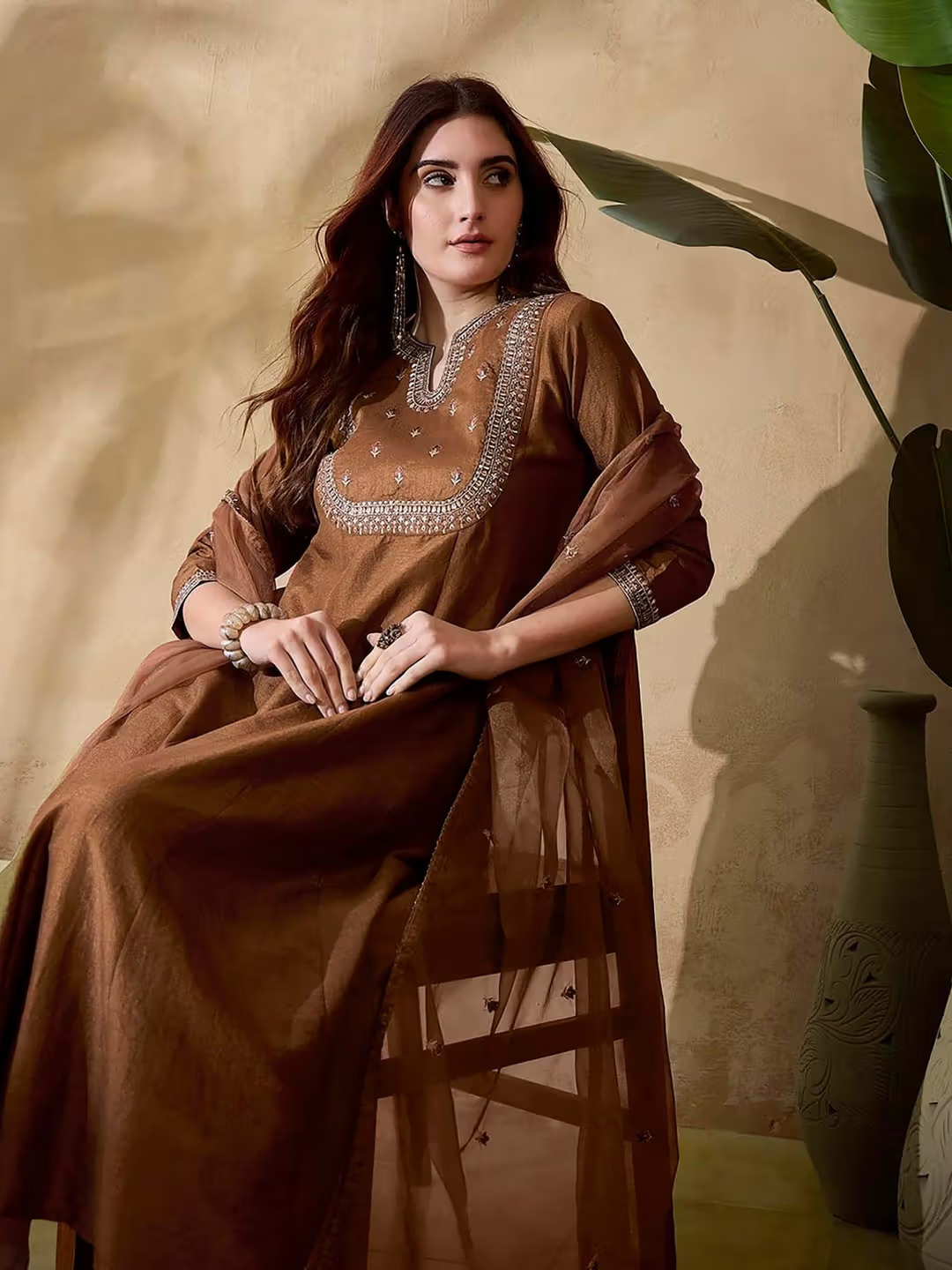 Chocolate Brown SilkRadiance Salwar Suit