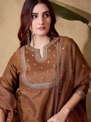 Chocolate Brown SilkRadiance Salwar Suit