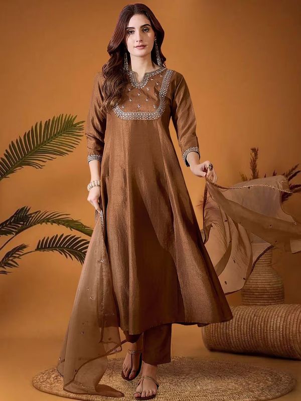 Chocolate Brown SilkRadiance Salwar Suit