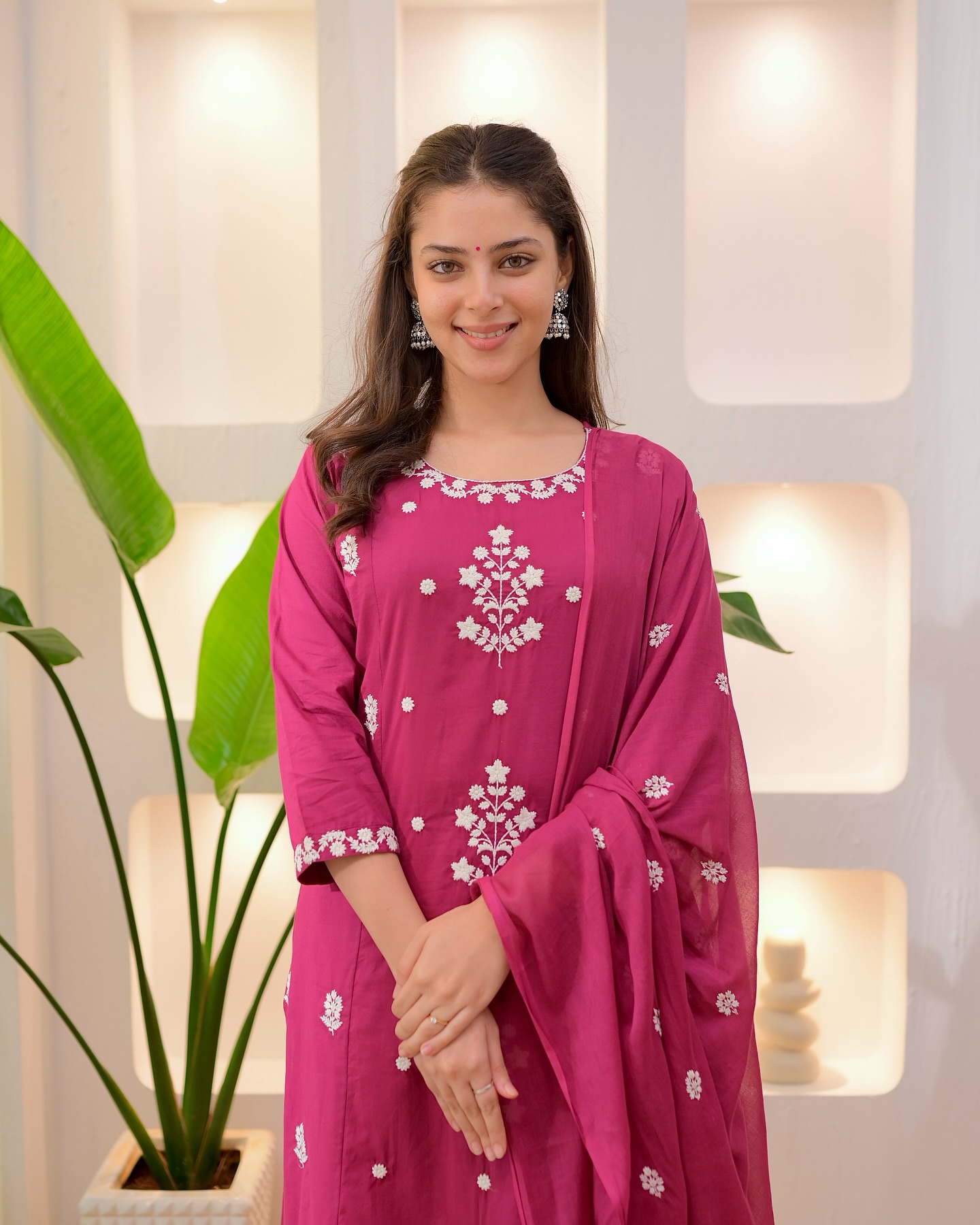 Pink SlubBlossom Embroidered Salwar Suit