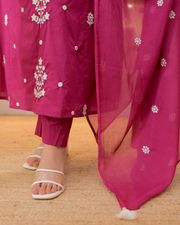 Pink SlubBlossom Embroidered Salwar Suit