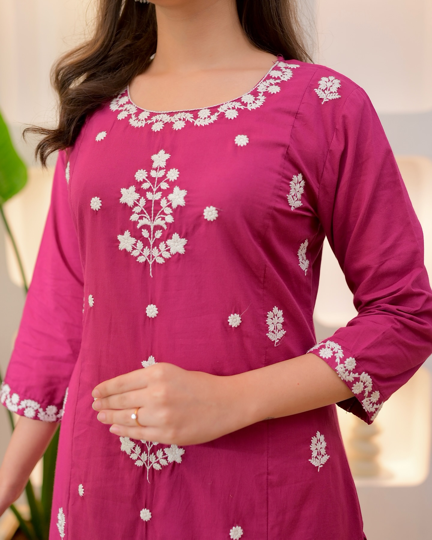 Pink SlubBlossom Embroidered Salwar Suit