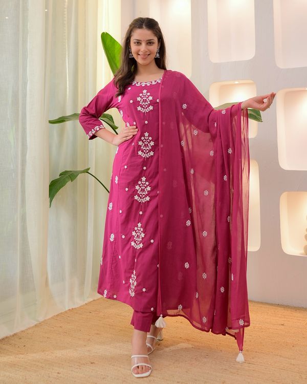 Pink SlubBlossom Embroidered Salwar Suit