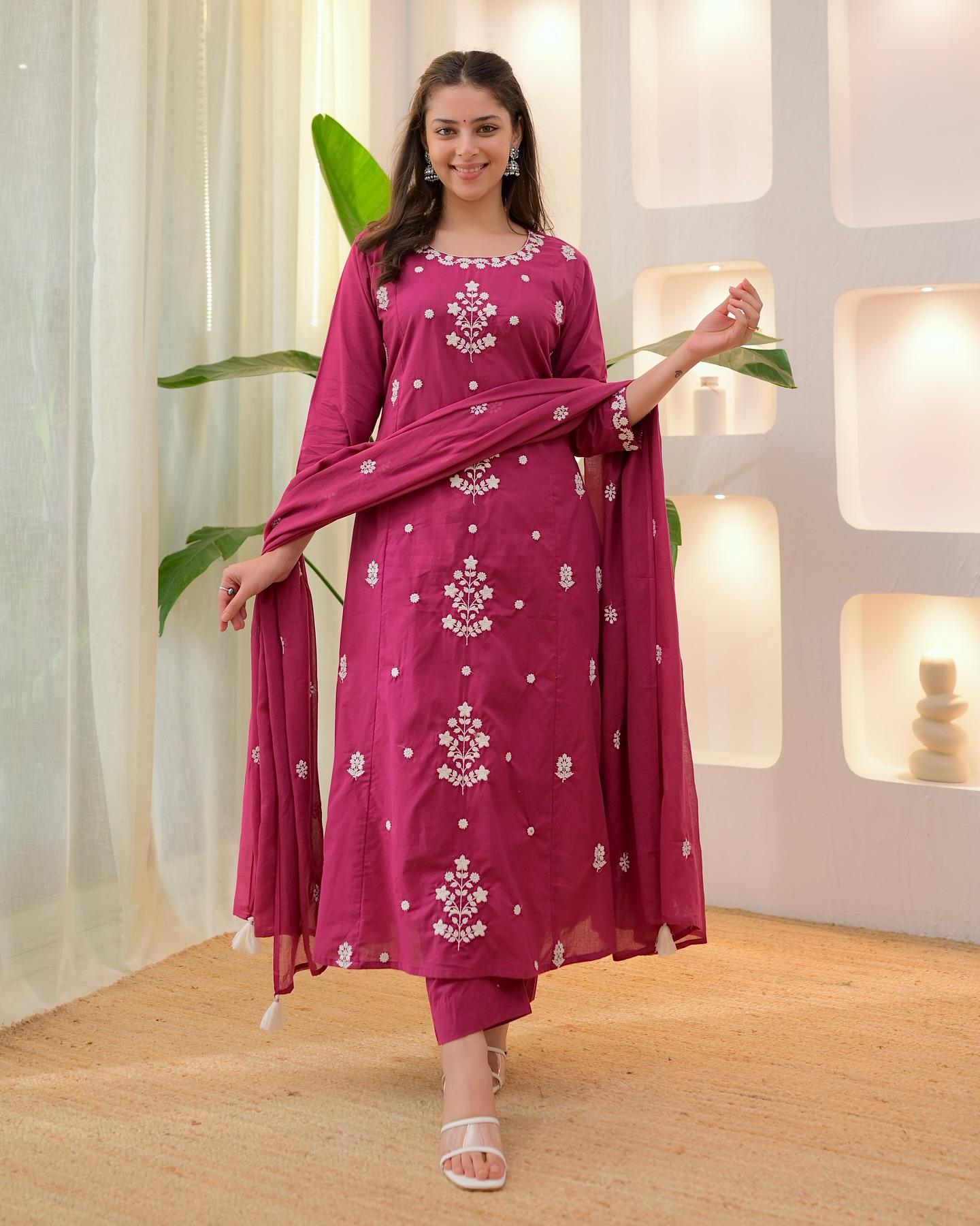 Pink SlubBlossom Embroidered Salwar Suit