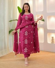 Pink SlubBlossom Embroidered Salwar Suit