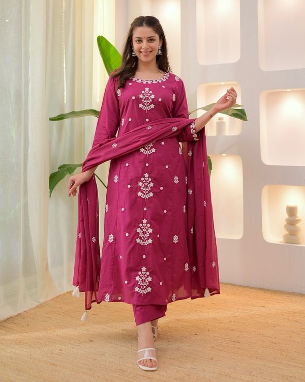 Pink SlubBlossom Embroidered Salwar Suit