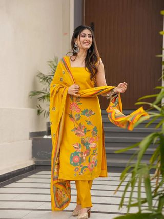 Yellow Flower Printed Salwar Suit