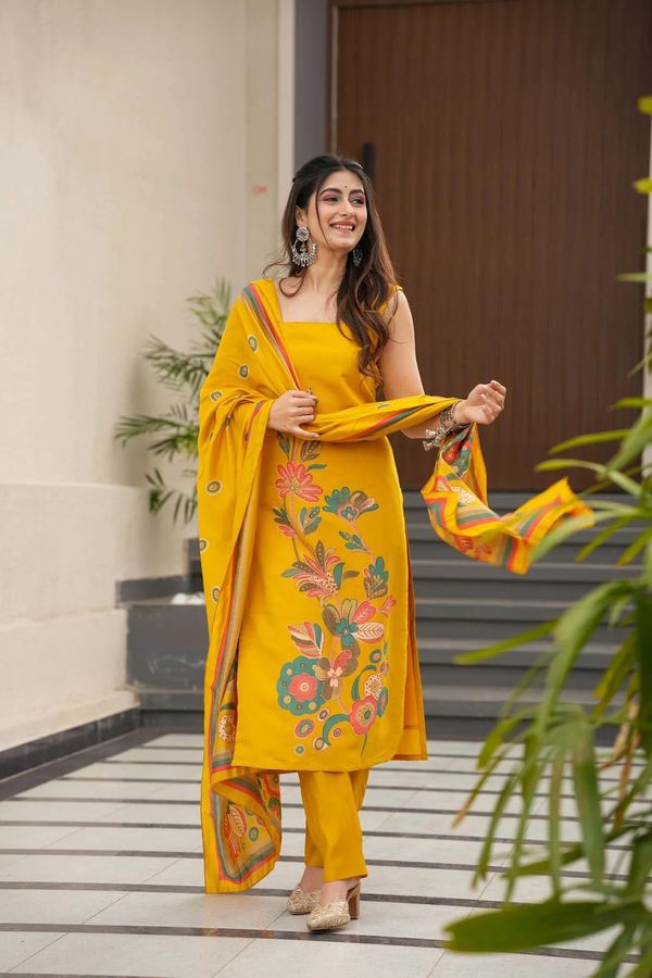 Yellow Flower Printed Salwar Suit