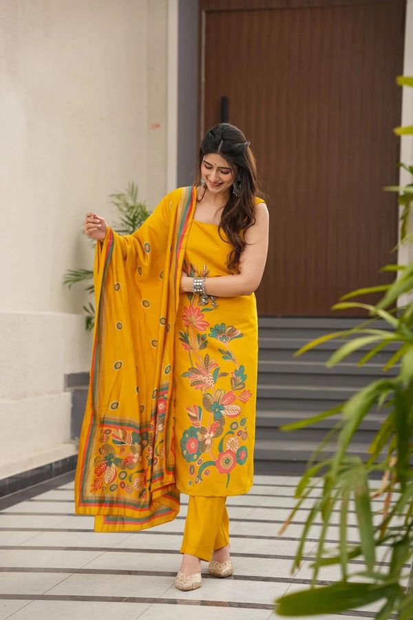 Yellow Flower Printed Salwar Suit