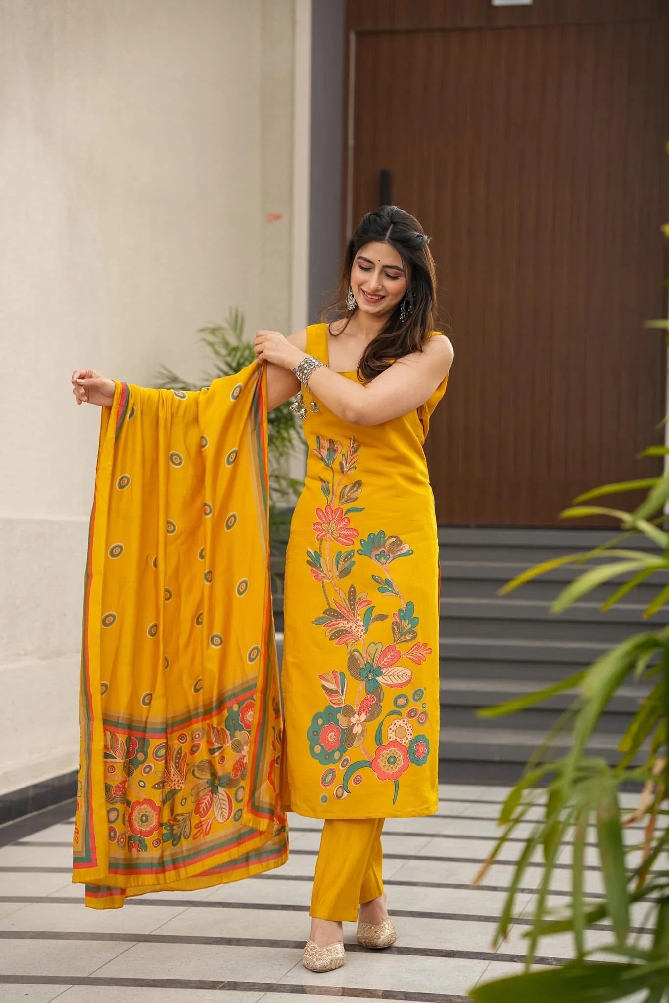 Yellow Flower Printed Salwar Suit