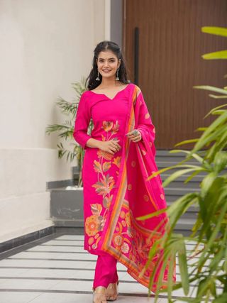 Pink Flower Printed Salwar Suit
