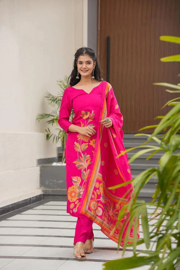 Pink Flower Printed Salwar Suit