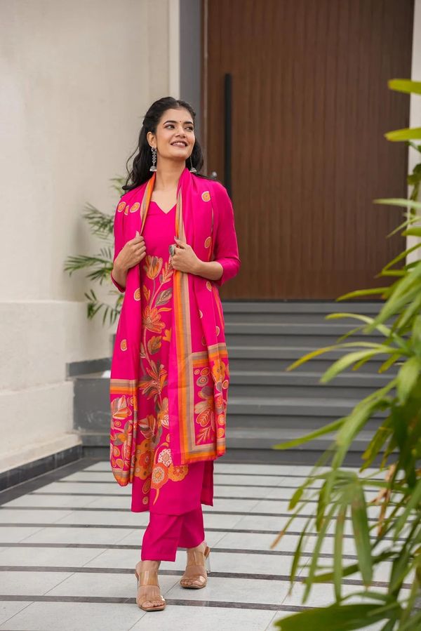 Pink Flower Printed Salwar Suit
