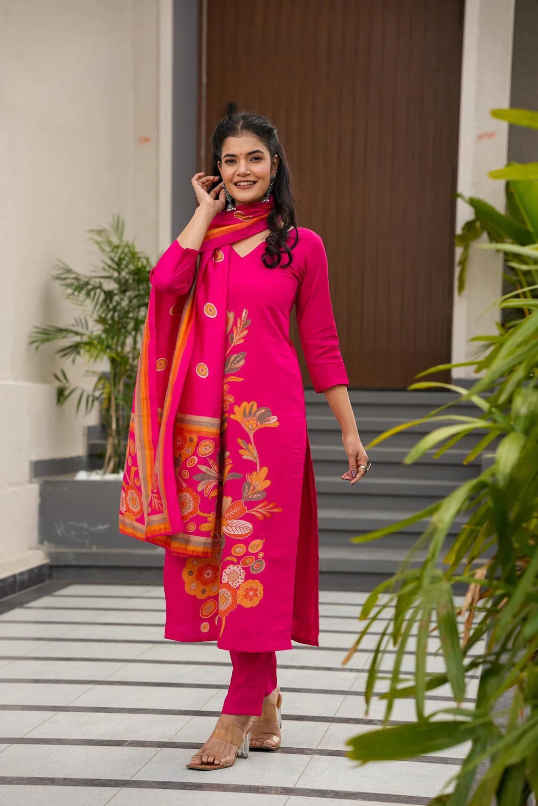 Pink Flower Printed Salwar Suit