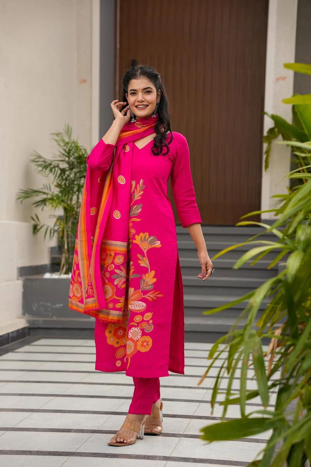 Pink Flower Printed Salwar Suit