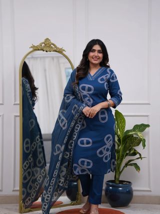 Navy Blue Embroidered Salwar Suit