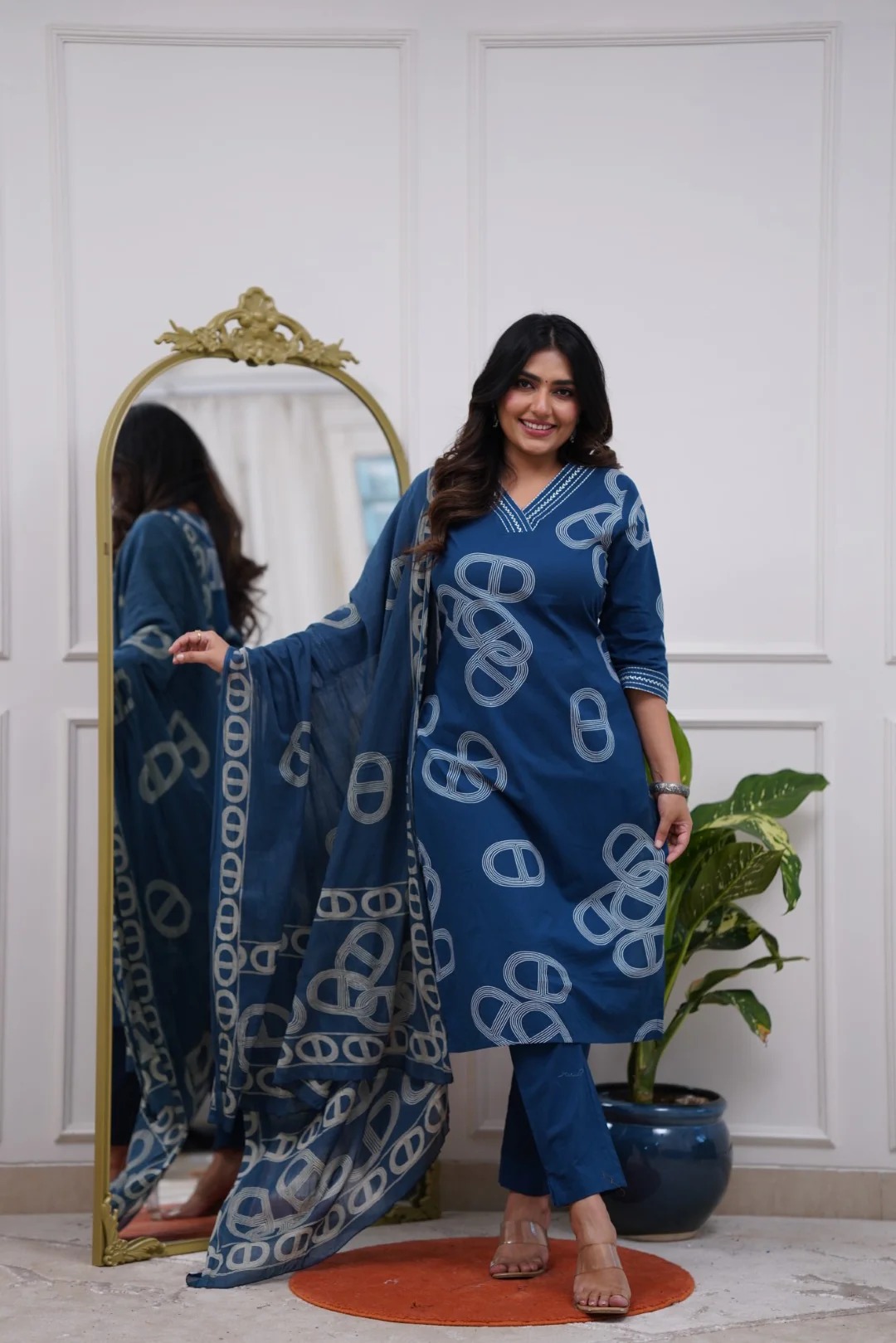 Navy Blue Embroidered Salwar Suit