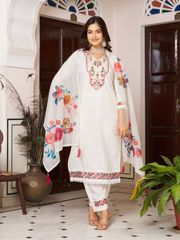White Chanderi Blossom Salwar Suit