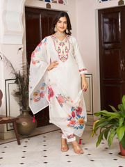 White Chanderi Blossom Salwar Suit