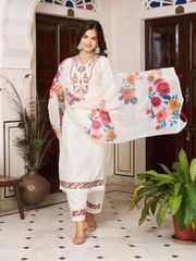 White Chanderi Blossom Salwar Suit