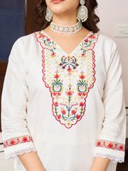 White Chanderi Blossom Salwar Suit