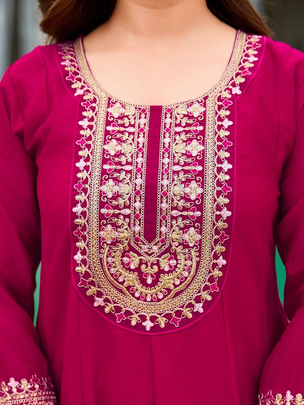 Hot Pink Vichitra Embroidered Suit